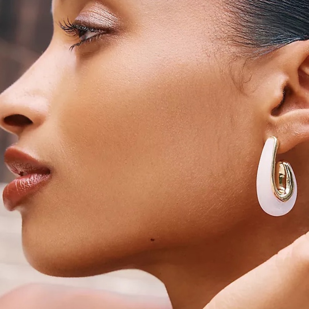 New Anthropologie Metal & Resin Tear Drop Hoop Earrings - Picture 7 of 16